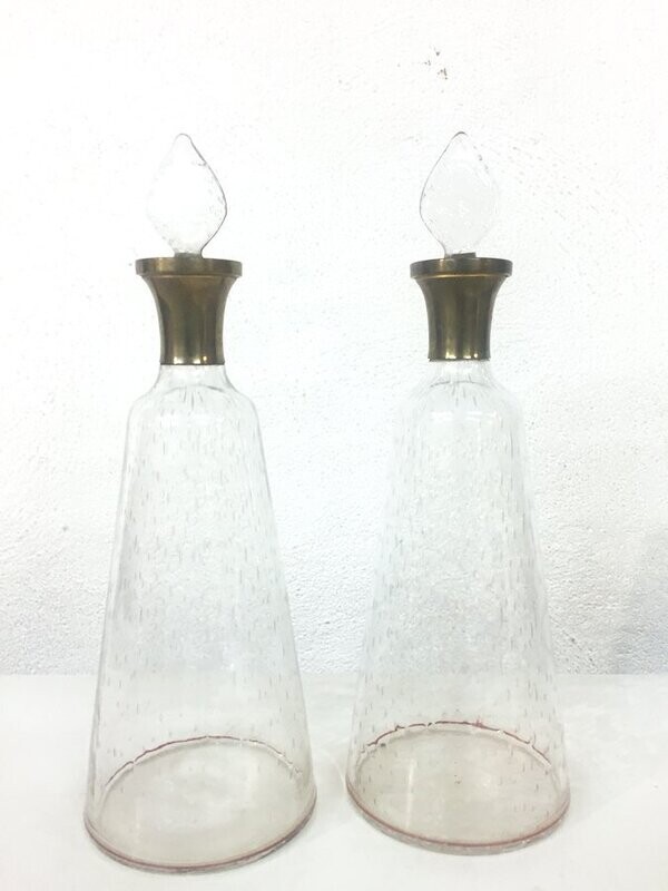 Duo carafes verre et laiton art déco