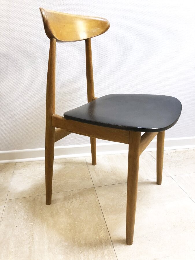 Chaise vintage en hêtre et skaï, 1960