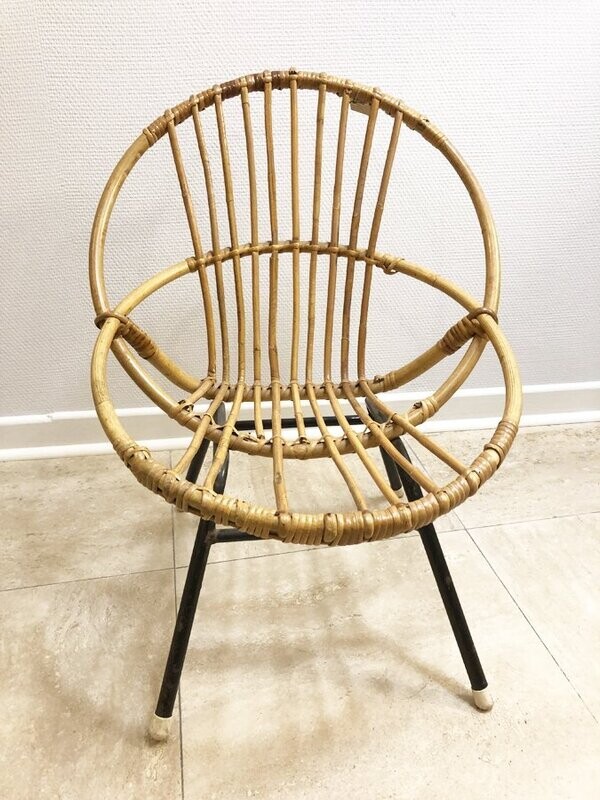Fauteuil enfant rotin et métal, 1960