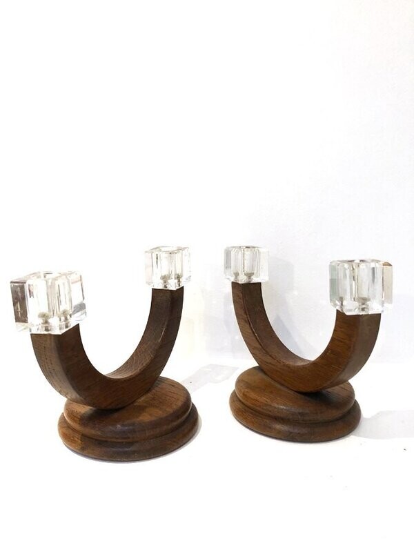 Paire de bougeoirs en teck, 1960