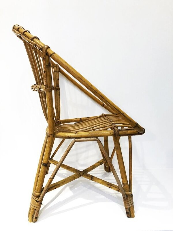 Fauteuil corbeille enfant rotin, 1960