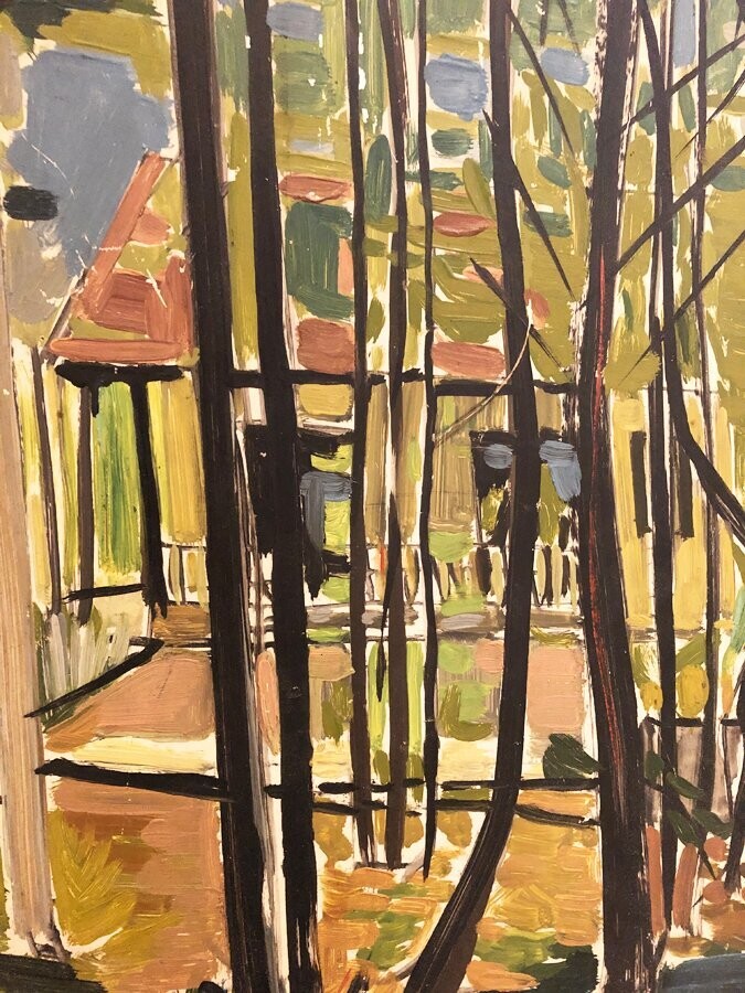Huile sur panneau "Cabane dans  la forêt", 20ème