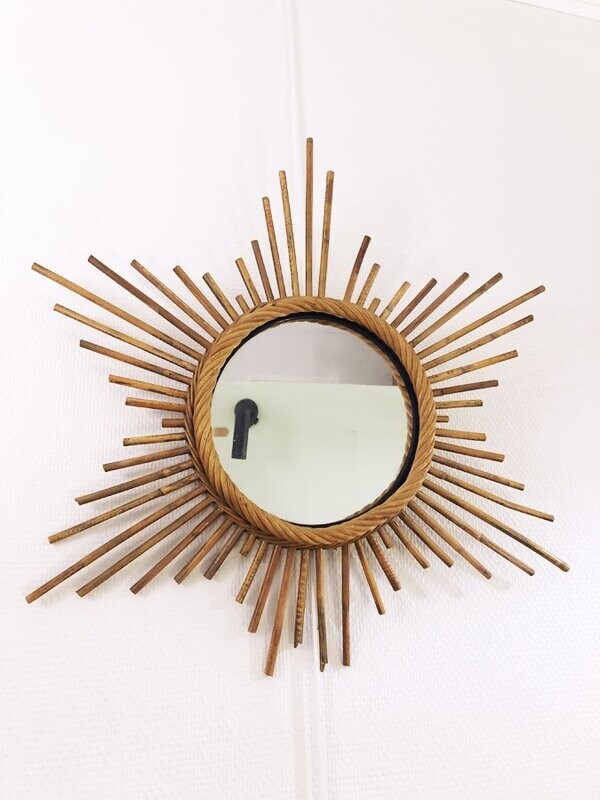 Miroir soleil rotin, 1970