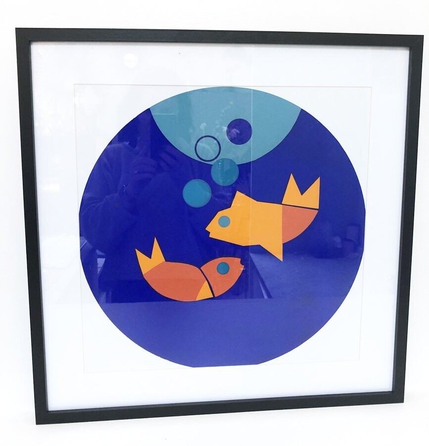 Collage sur plexiglas, décors poissons, 21ème