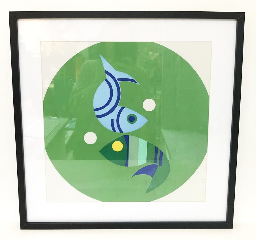 Collage sur plexiglas, décors poissons, 21ème