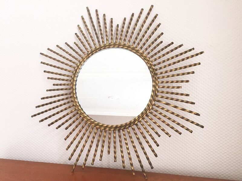Miroir soleil laiton torsadé, 1960 - 55x55cm