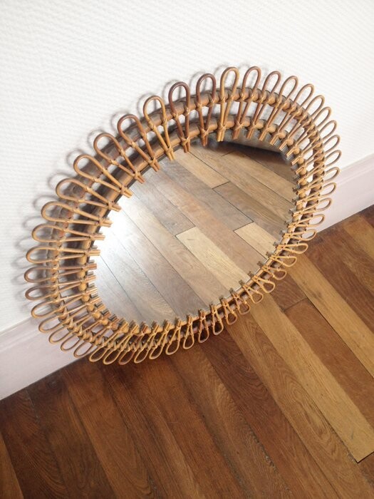 Miroir rotin XXL vintage, 1960