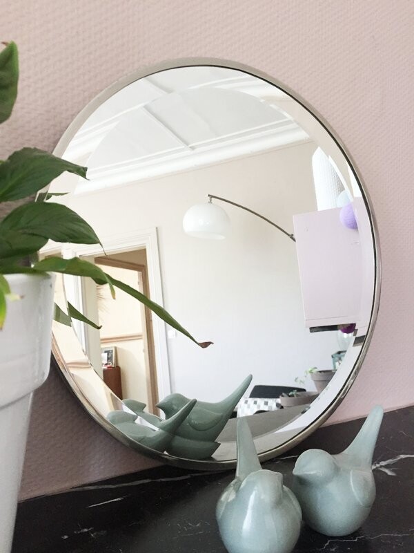 Miroir rond en métal chromé vintage, 1970