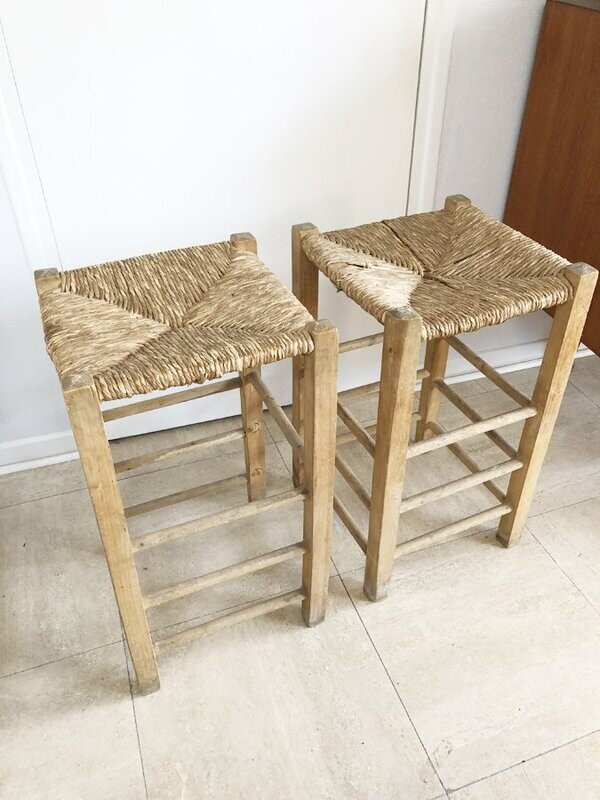 Tabourets de bar en paille 1970