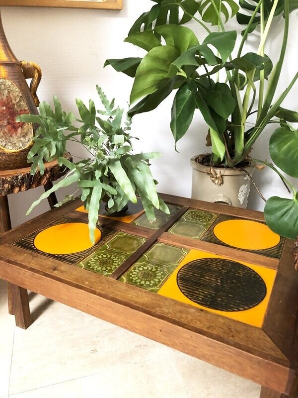 Table basse carrelée brutaliste vintage, 1970