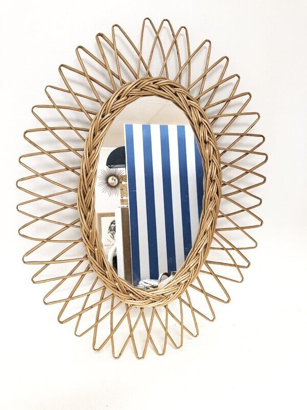 Miroir rotin oval XXL, 1960