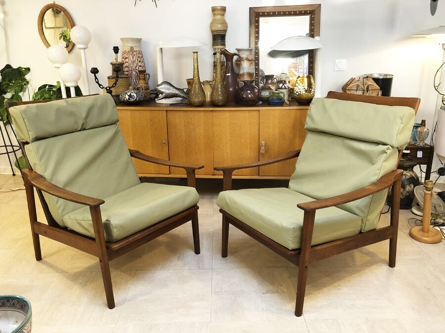 Paire fauteuils scandinaves teck, 1960
