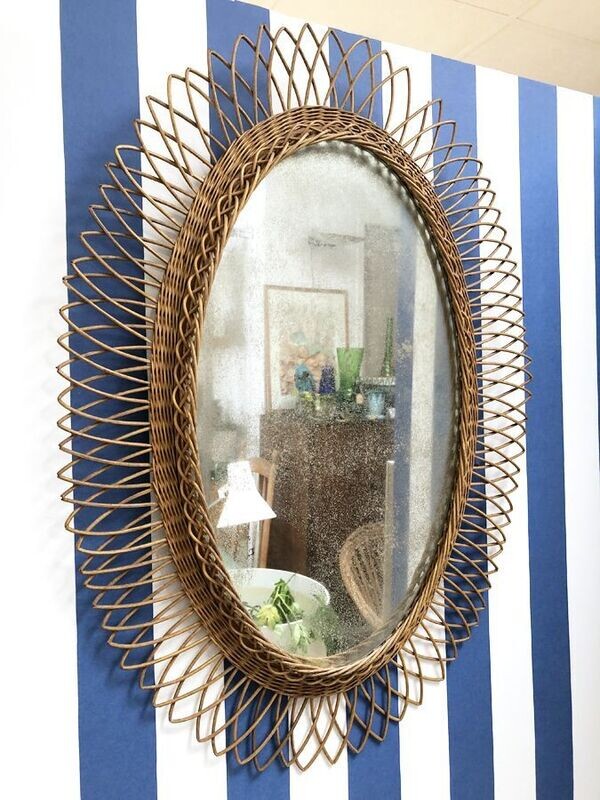 Miroir rotin ovale XXL, 1960