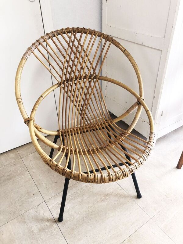 fauteuil rotin vintage 1960