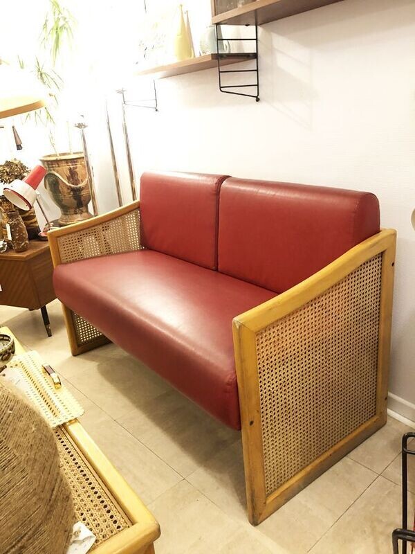 Banquette cannage vintage, 1980