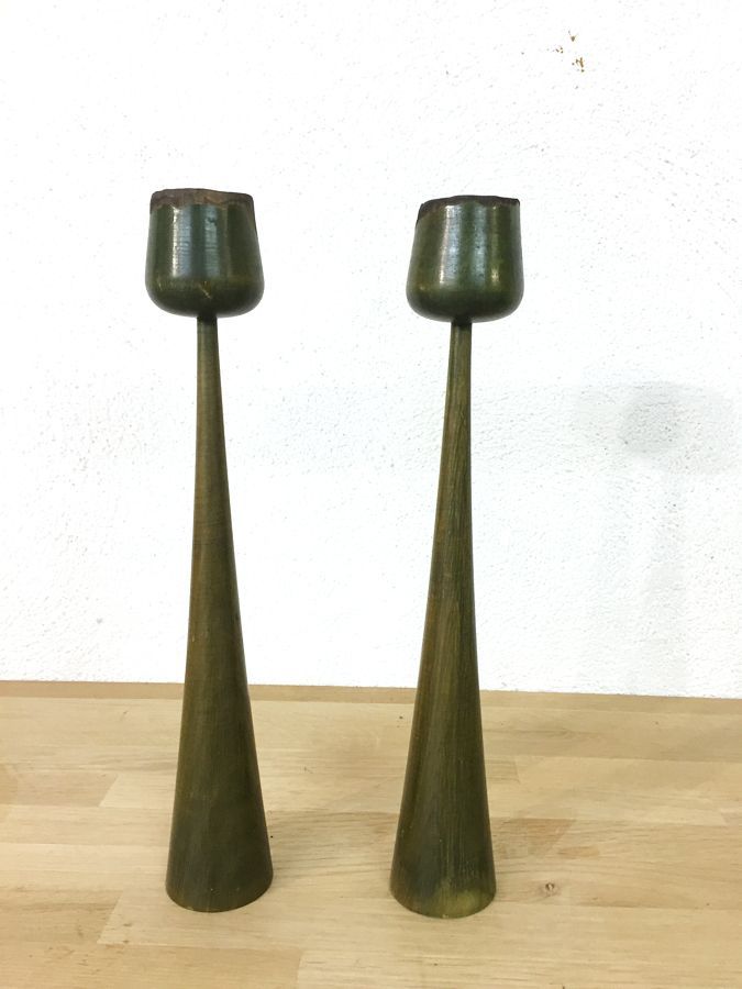 Paire de bougeoirs scandinave en bois, 1970