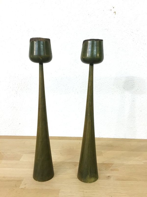 Paire de bougeoirs scandinave en bois, 1970