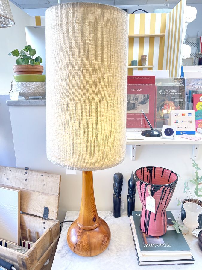 Grande lampe teck massif, circa 1970