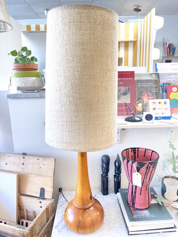 Grande lampe teck massif, circa 1970