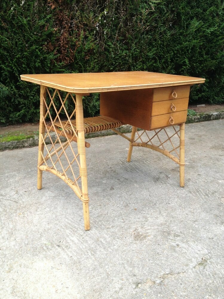 Bureau en Rotin « Louis Sognot », 1960 Bureau en Rotin « Louis Sognot », 1960
