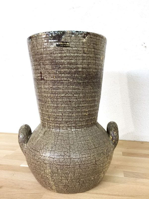 Grand vase Accolay à anses en céramique craquelée – France, années 50-60 Grand vase Accolay à anses en céramique craquelée – France, années 50-60