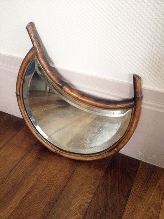 Miroir bois forme lune, 1950 Miroir bois forme lune, 1950