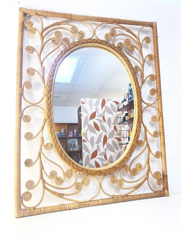 Miroir rotin peacock XXL, 1970