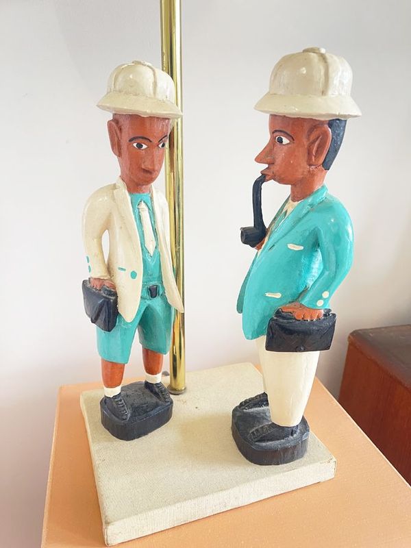 Lampe vintage aux statues baoulé – circa 1970