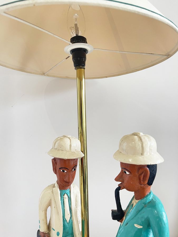 Lampe vintage aux statues baoulé – circa 1970