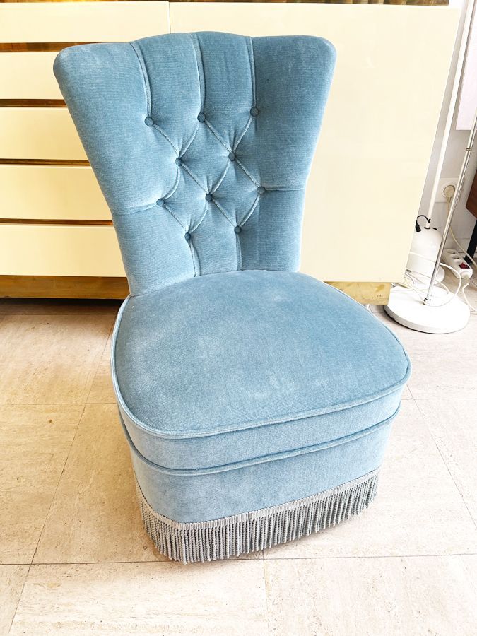 Chauffeuse vintage en velours bleu, années 50-60