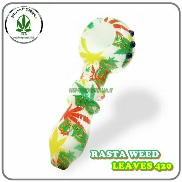 RASTA WEED LEAVES PIPA IN VETRO
