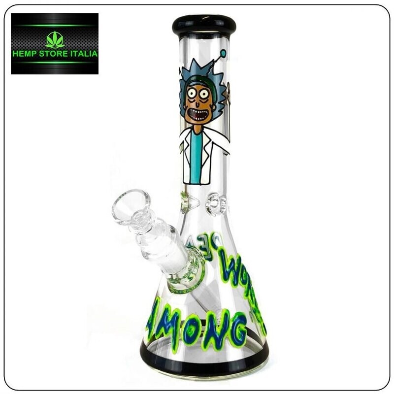 BONG IN VETRO CON CARTONI ANIMATI FATTO A MANO - 25CM SCIENZIATO