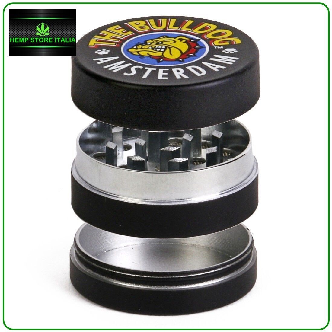 THE BULLDOG ORIGINAL BLACK AMSTERDAM GRINDER IN METALLO 35MM - 3 PARTI