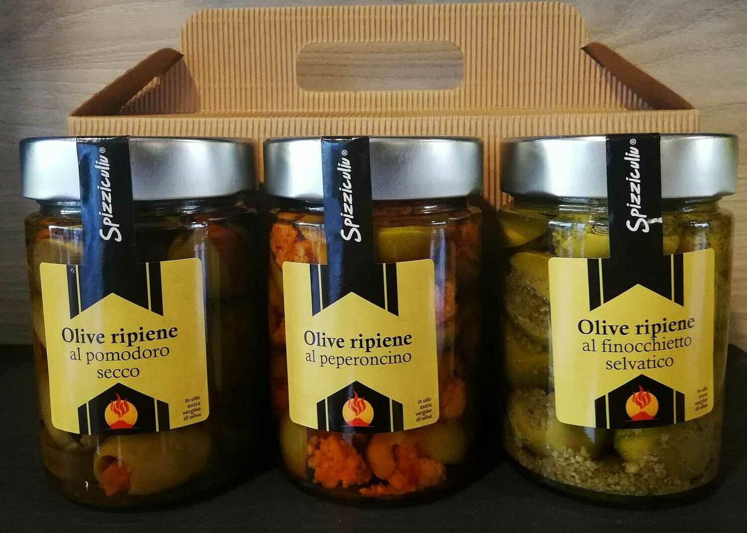 Olive al finocchietto - Olive al Peperoncino - Olive al pomodoro secco