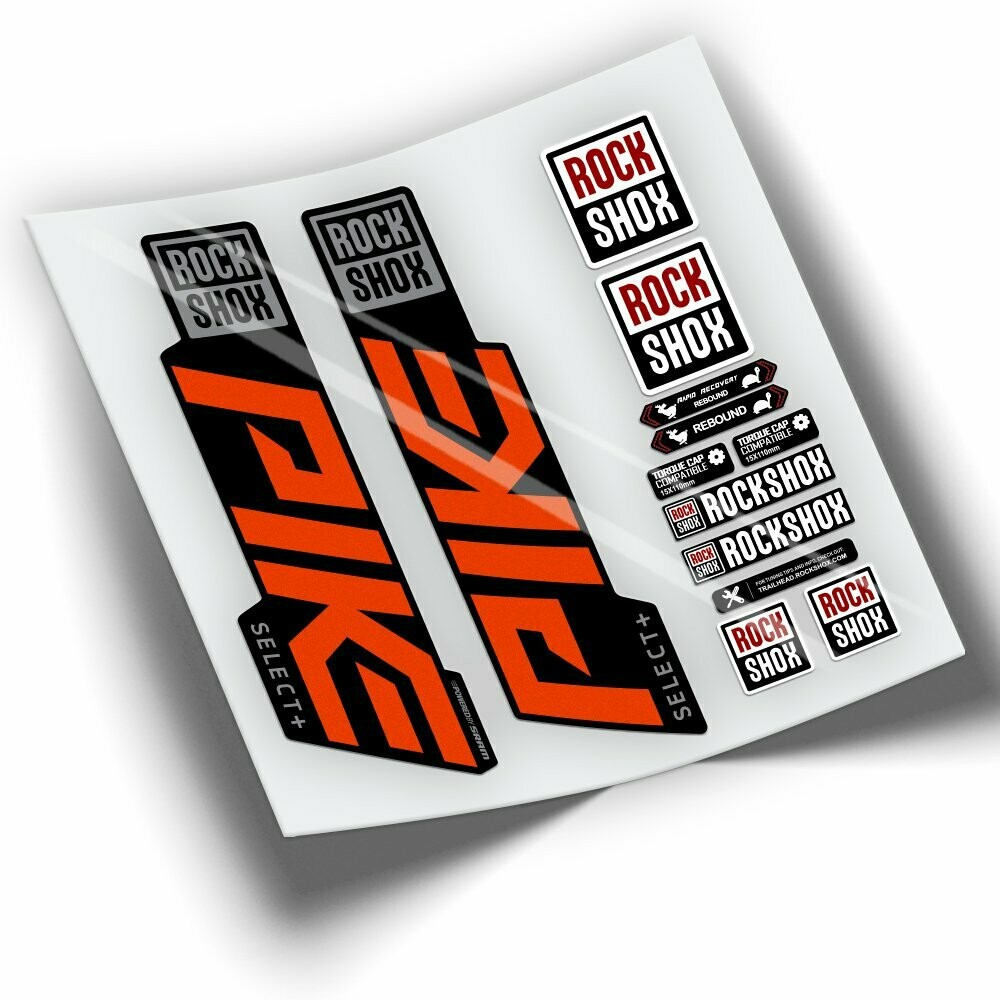 PEGATINAS HORQUILLA ROCKSHOX PIKE SELECT PLUS 2021 BICOLOR WP393, COLOR: ROJO FLUOR