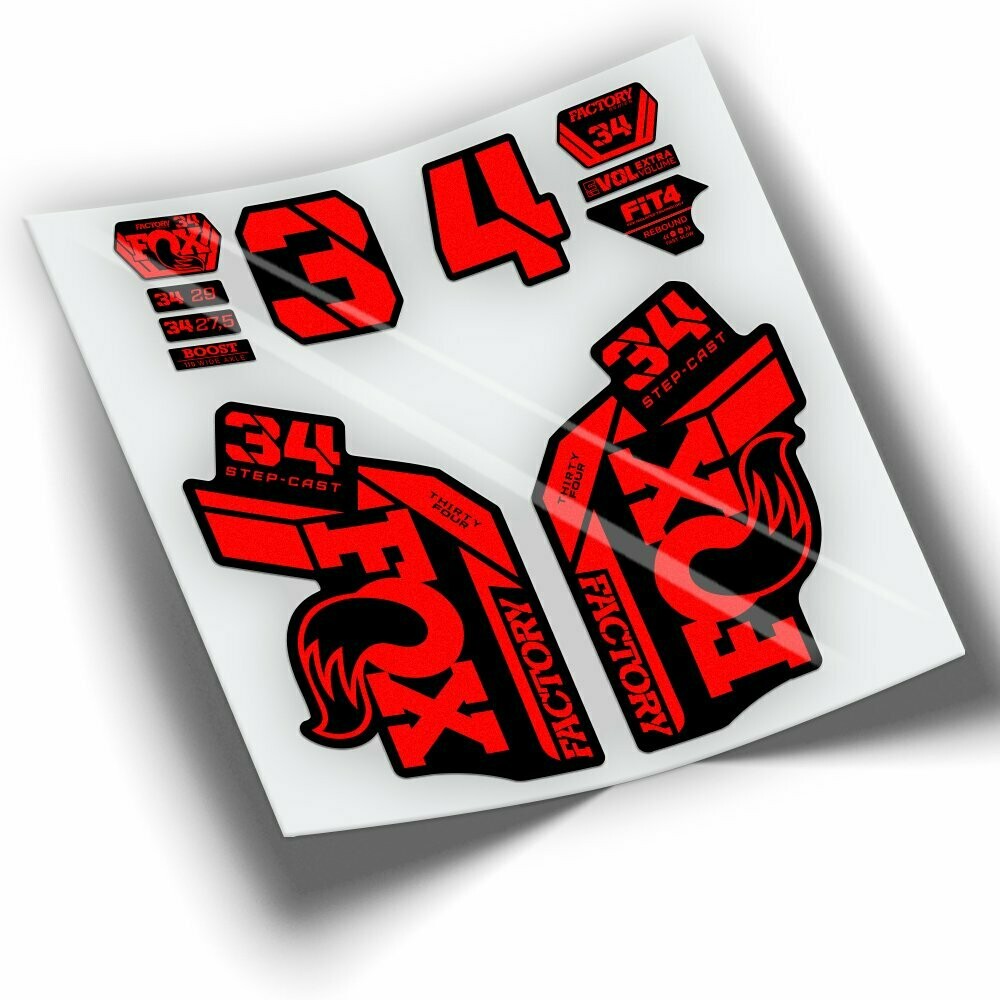 PEGATINAS HORQUILLA FOX 34 FACTORY STEP CAST 2021-2023 COLORES WP413, COLOR: ROJO FLUOR