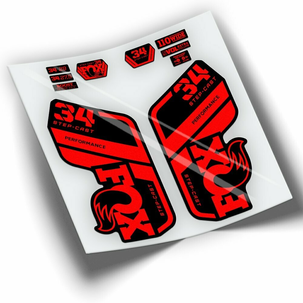 PEGATINAS HORQUILLA FOX 34 PERFORMANCE STEP CAST 2021-2023 WP415, COLOR: ROJO FLUOR
