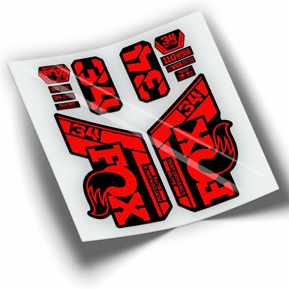 PEGATINAS HORQUILLA FOX 34 PERFORMANCE ELITE 2021-2023 COLORES WP419, COLOR: ROJO FLUOR