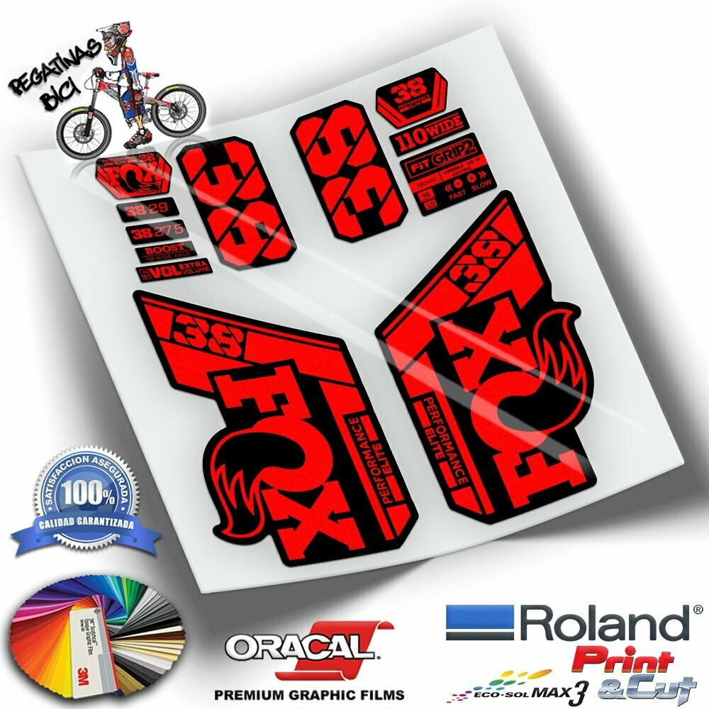 PEGATINAS HORQUILLA FOX 38 PERFORMANCE ELITE 2021.2023 COLORES WP435, COLOR: ROJO FLUOR