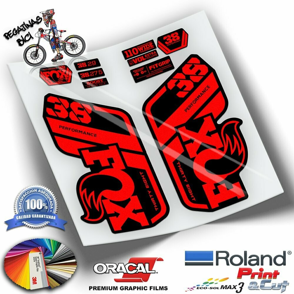 PEGATINAS HORQUILLA FOX 38 PERFORMANCE 2021-2023 COLORES WP439, COLOR: ROJO FLUOR