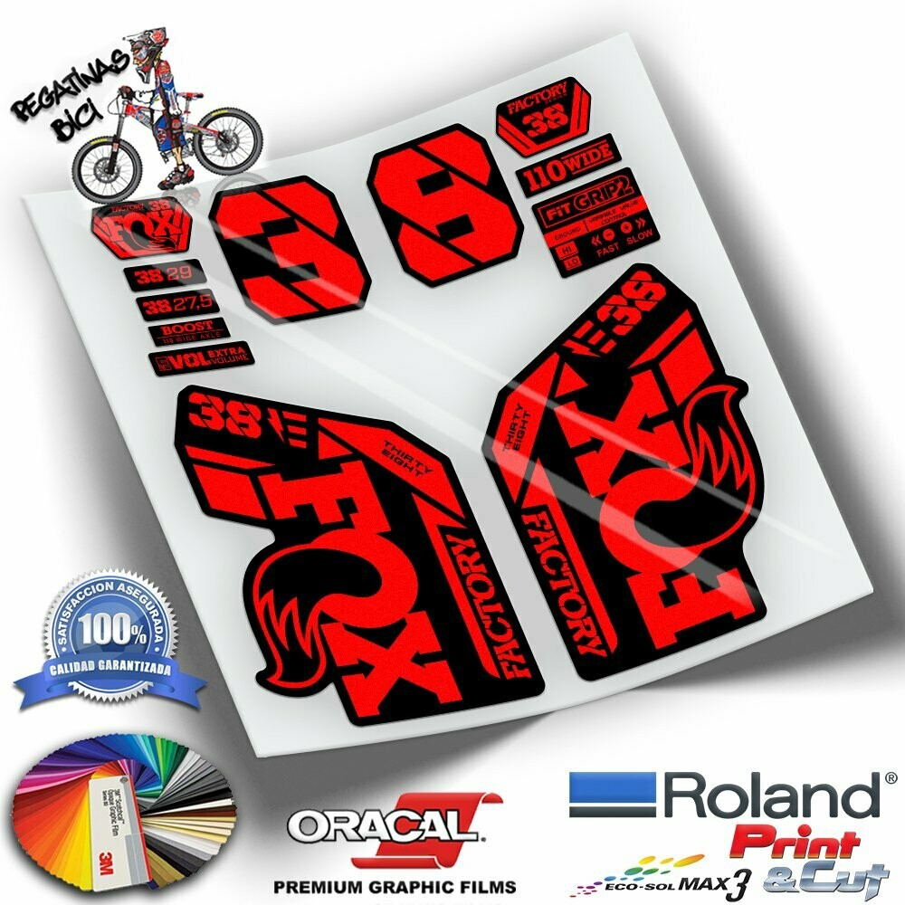PEGATINAS HORQUILLA FOX 38 FACTORY EBIKE 2021-2023 COLORES WP437, COLOR: ROJO FLUOR