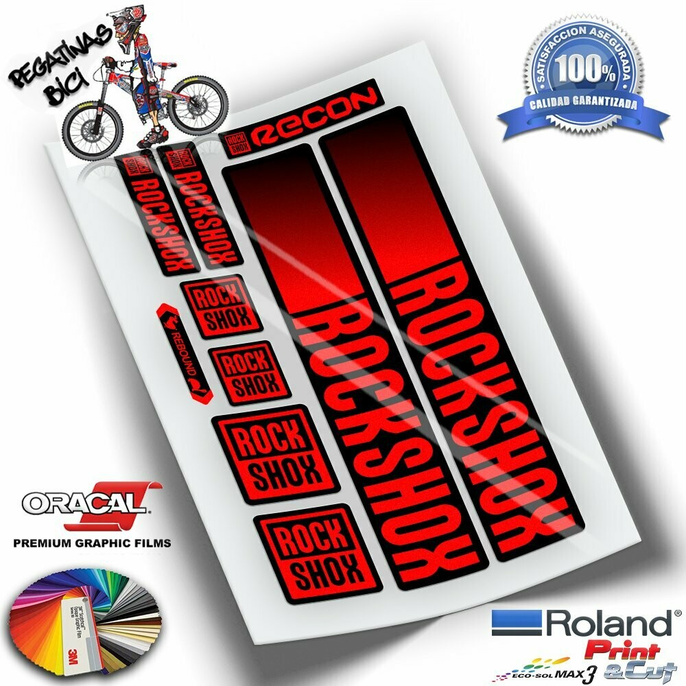 PEGATINAS HORQUILLA ROCKSHOX RECON 2021-2023 COLORES WP442, COLOR: ROJO FLUOR