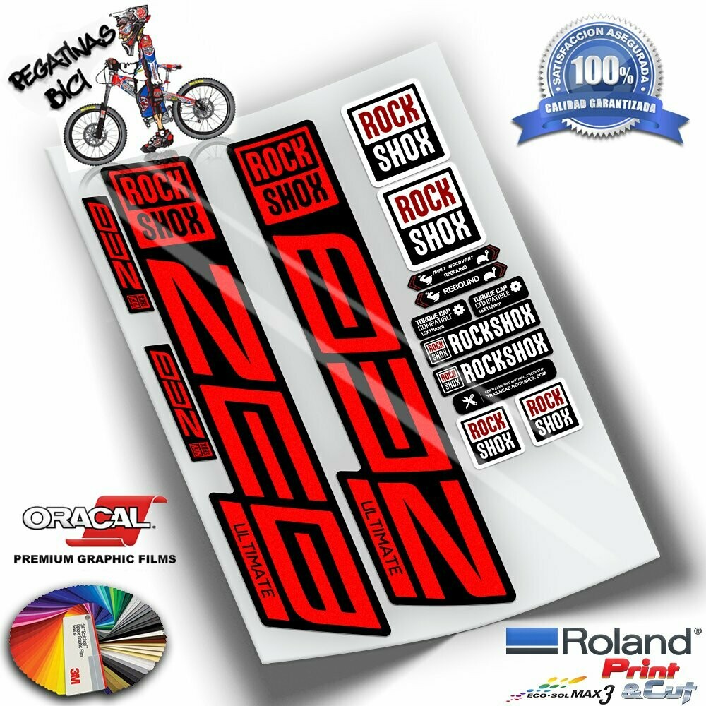 PEGATINAS HORQUILLA ROCKSHOX ZEB ULTIMATE 2021-2023 COLORES WP446, COLOR: ROJO FLUOR