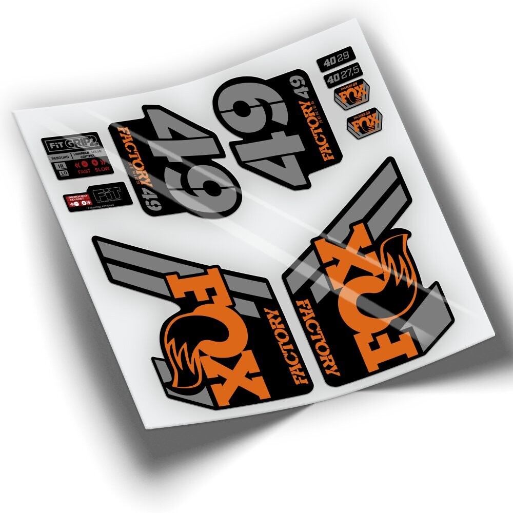 PEGATINAS HORQUILLA FOX 40 29 FACTORY SERIES WP206, colores: NARANJA-GRIS