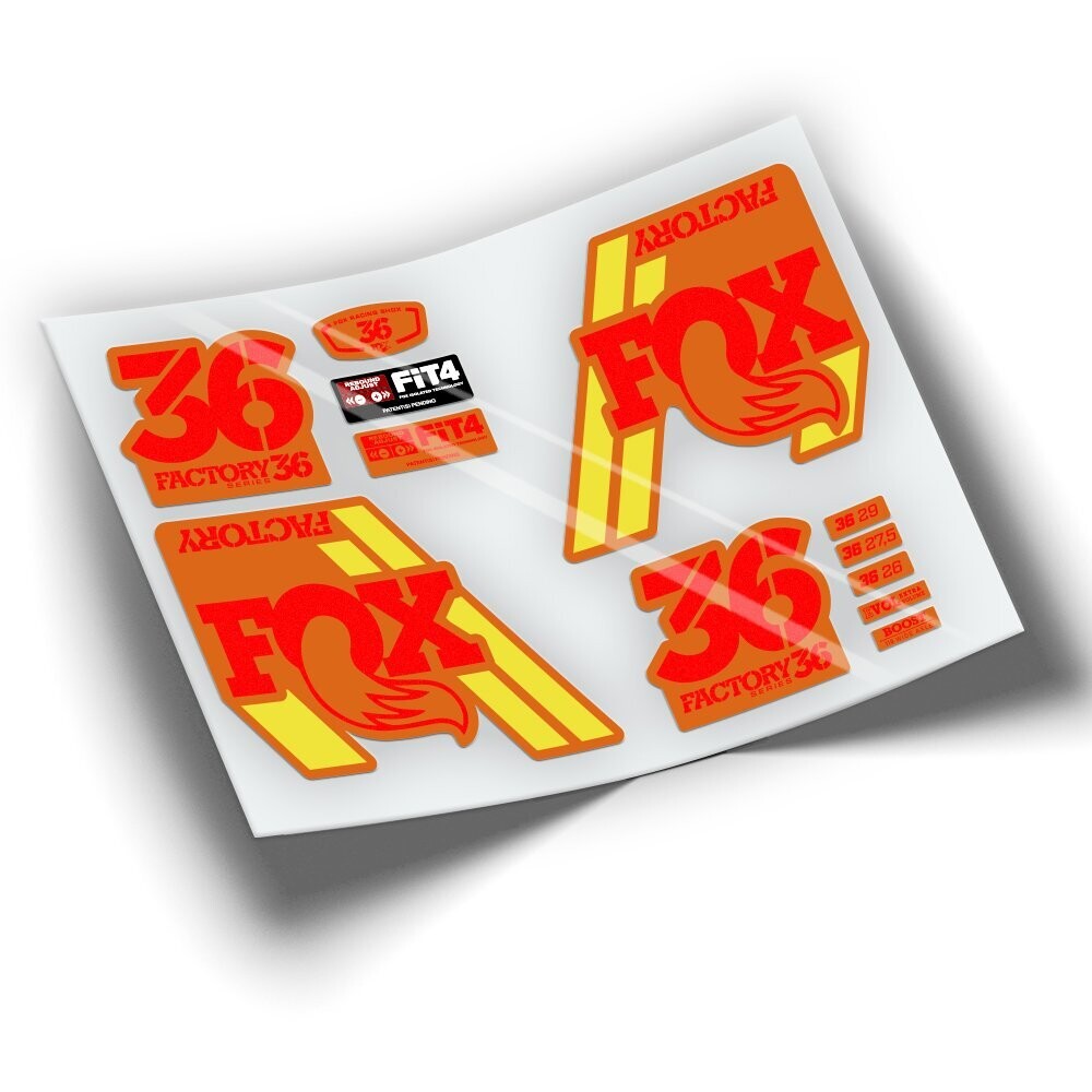 PEGATINA FOX 36 2018 FONDO NARANJA WP90, COLOR: ROJO FLUOR