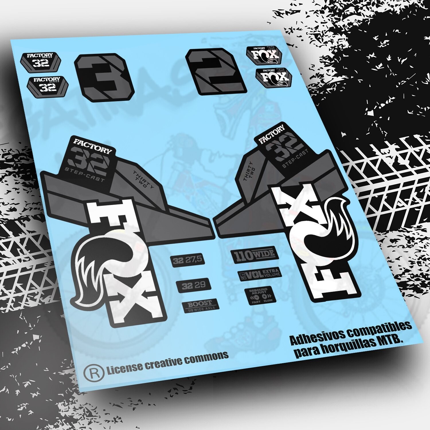 PEGATINAS HORQUILLAS FOX 32 FACTORY, COLOR: BLANCO