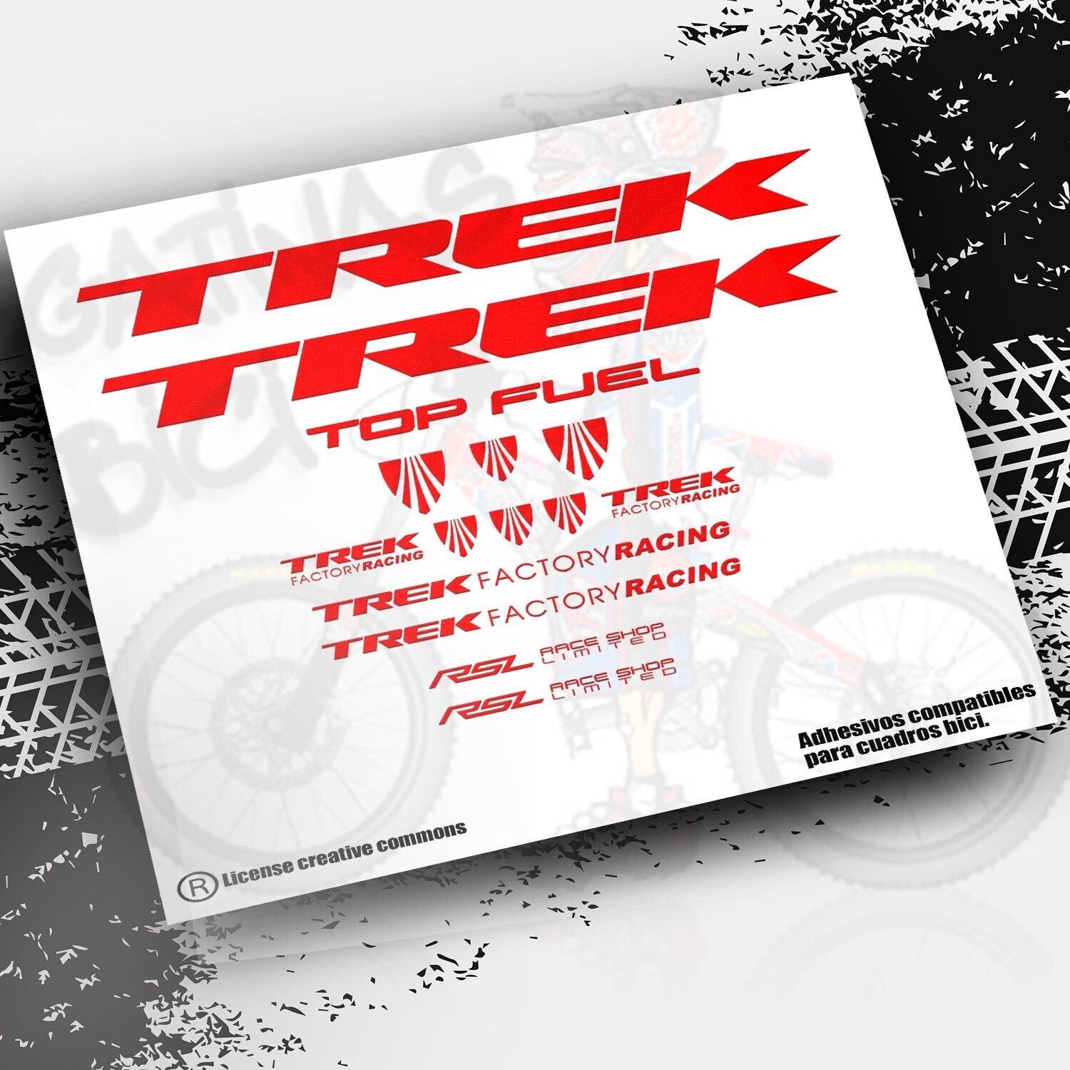 PEGATINAS CUADRO TREK TOP FUEL 2021, COLOR: ROJO FLUOR