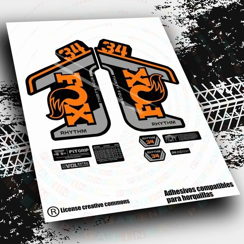 KIT DE PEGATINAS COMPATIBLES PARA HORQUILLAS FOX 34 RHYTHM  2021-22 BICOLOR WP457