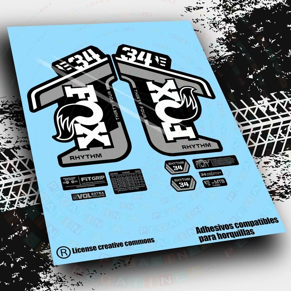 KIT DE PEGATINAS COMPATIBLES PARA HORQUILLAS FOX 34 RHYTHM E-BIKE 2021-22 BICOLOR WP461, COLOR: BLANCO