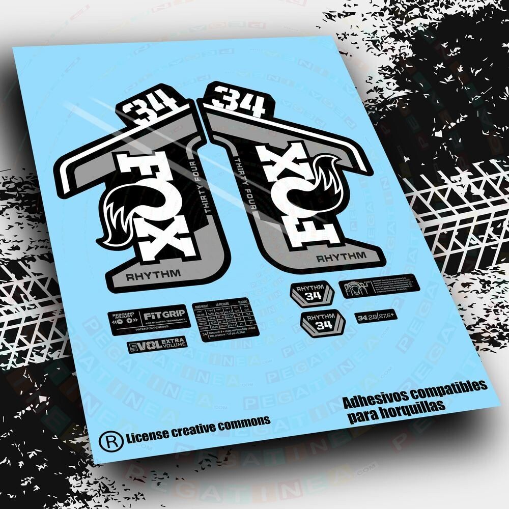 KIT DE PEGATINAS COMPATIBLES PARA HORQUILLAS FOX 34 RHYTHM  2021-22 BICOLOR WP457, COLOR: BLANCO